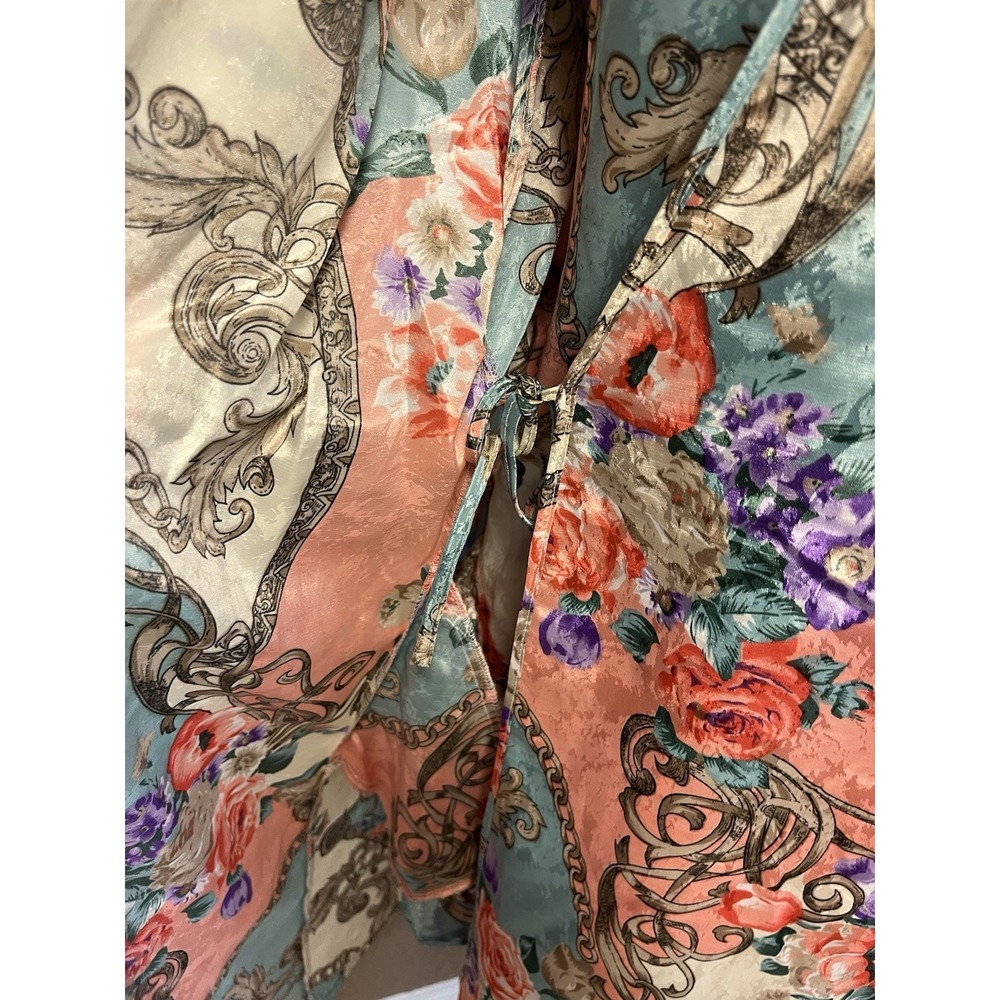 Cinema Etoile Vintage 2 Piece Nightgown Kimono Robe Set Floral Chain Print M/L - Picture 16 of 16
